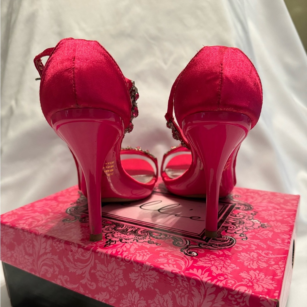 Beautiful Rhinestone Sandals by Ellie - 4” heel - Fuscia - Picture 2 of 7